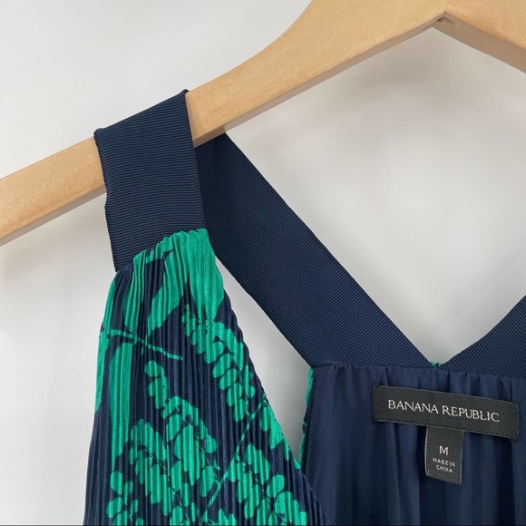 BANANA REPUBLIC Dress Travel Coastal Tropical Leaf Print Racerback Maxi Midi Med - Picture 5 of 11